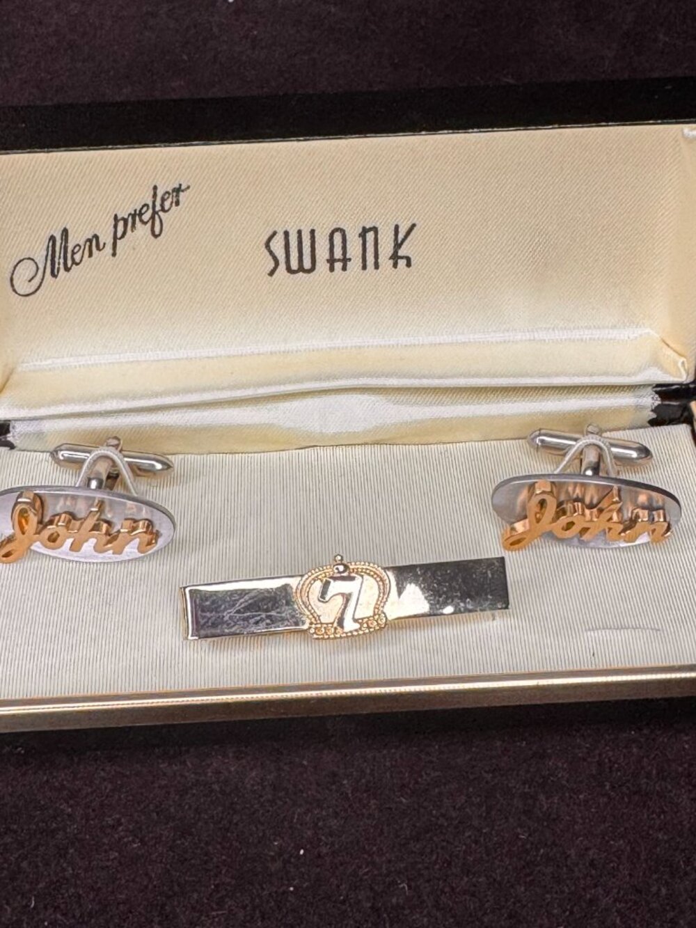 Vintage Swank Personalized "John" Cufflinks & Tie Clip Set with Box